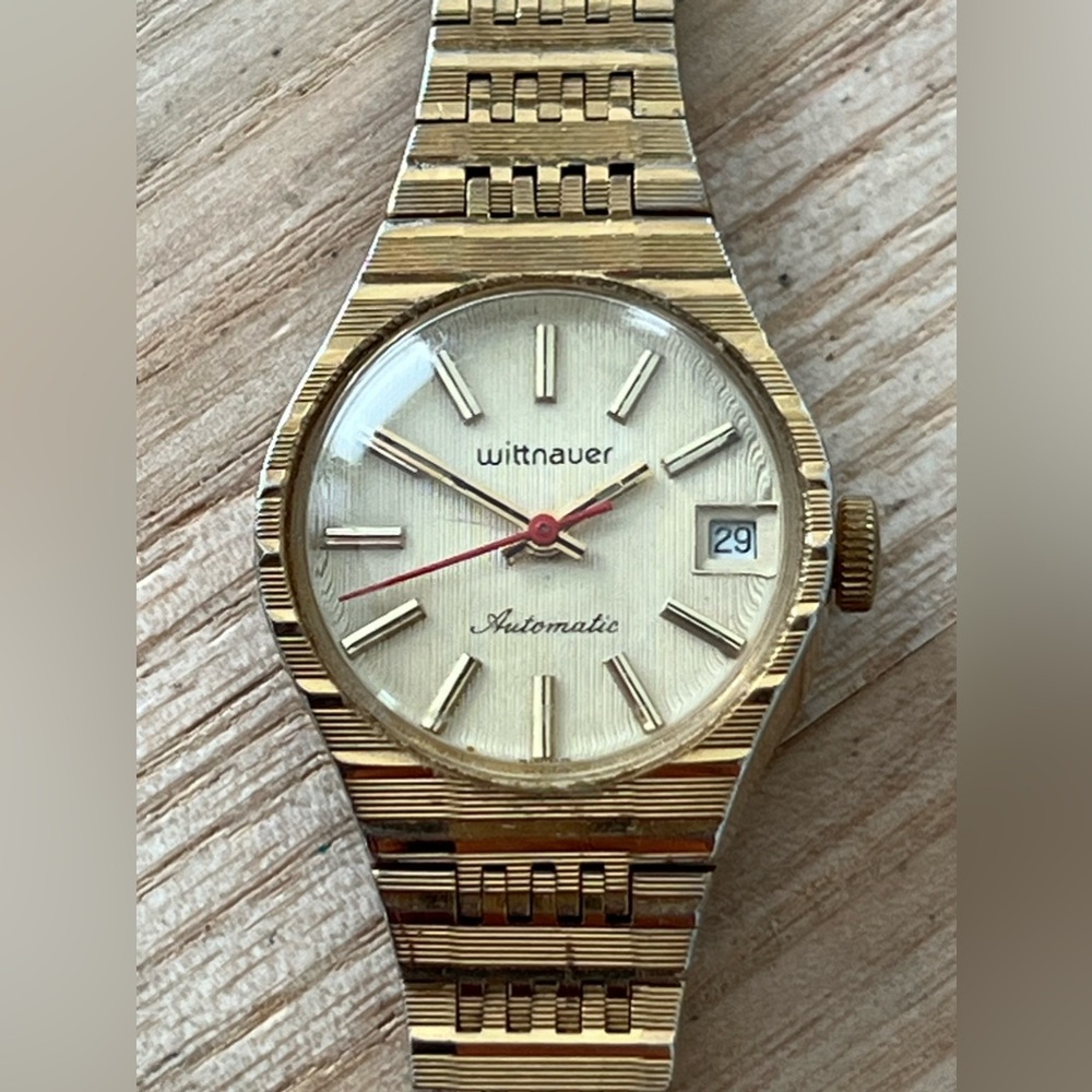 Wittnauer Geneve Automatic Winding Super Rare Vintage Watch Gold Dial Bracelet